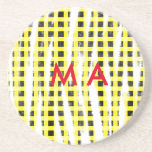 Porta-copos Yellow Black checkboard add name monograma name le