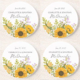 Porta-copos Yellow Modern Sunflowers Bouquet Wedding