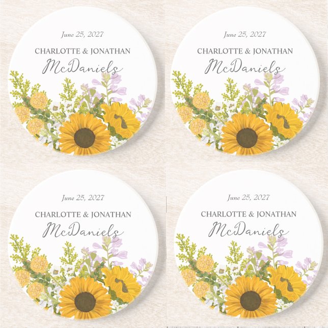 Porta-copos Yellow Modern Sunflowers Bouquet Wedding  (Criador carregado)