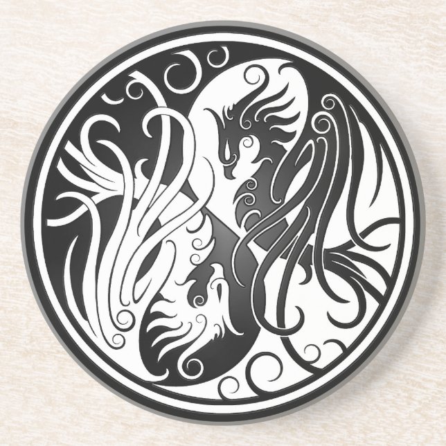 Porta-copos Yin branco e preto Yang Phoenix (Frente)