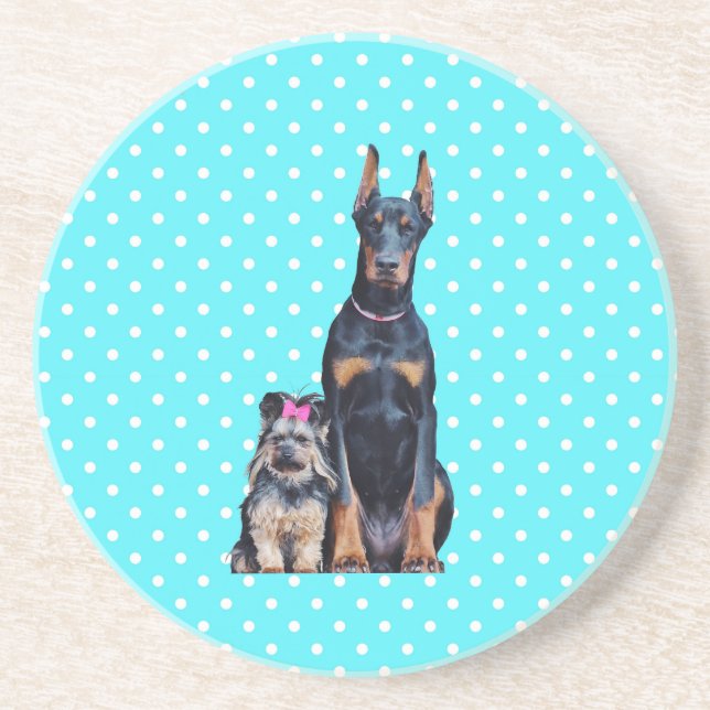 Porta-copos Yorkshire Terrier Doberman Bolinhas azuis (Frente)