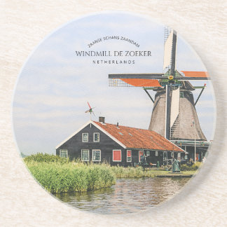 Porta-copos Zaanse Schans Windmill Watercolor Dutch Heritage
