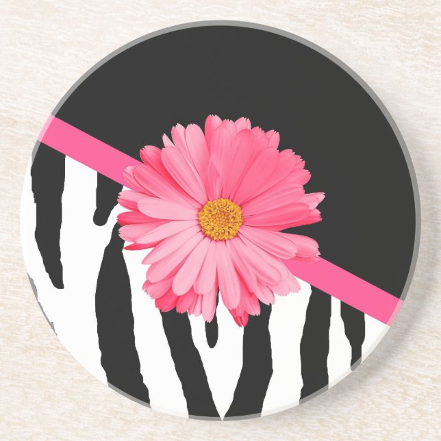Porta-copos Zebra Pattern Girly Pink Daisy (Frente)