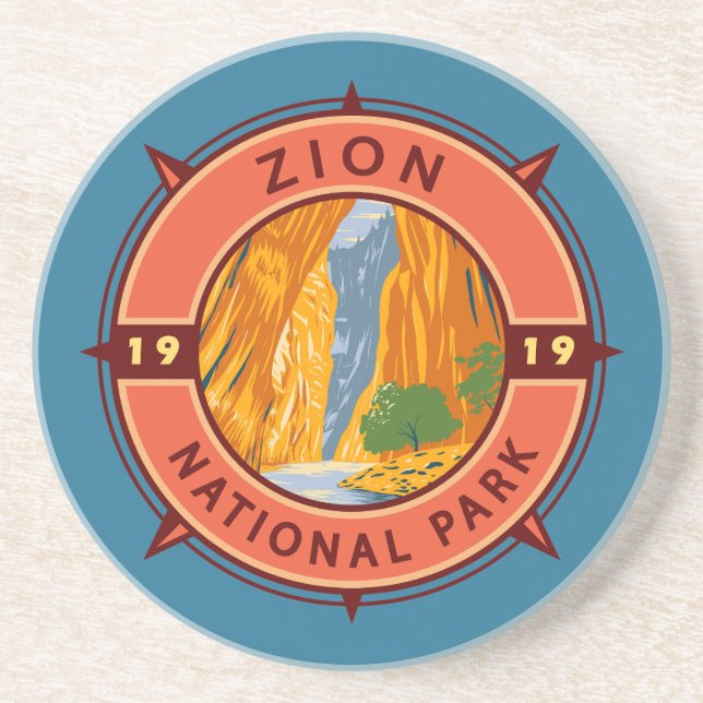 Porta-copos Zion National Park Retro Compass Emblem (Frente)