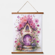 Porta de fada floral rosa e roxa