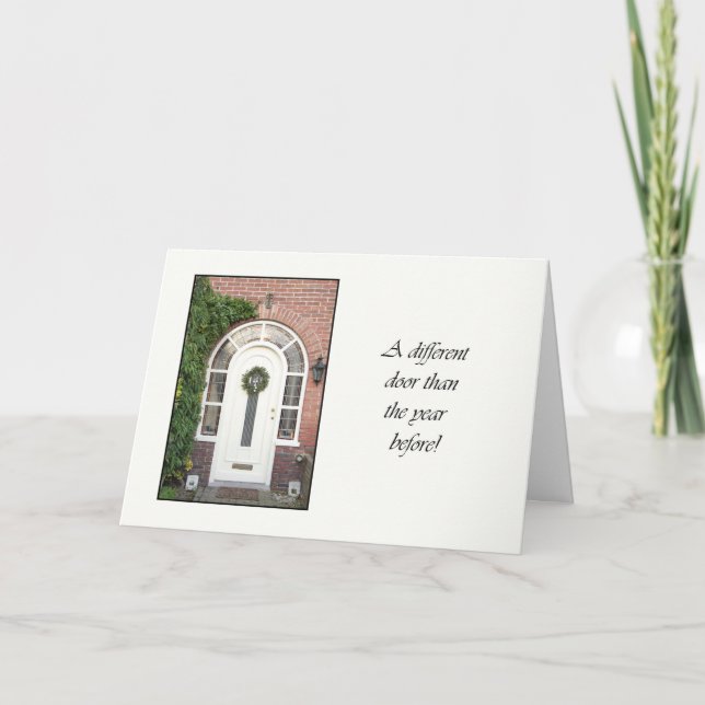 Porta diferente - coroa de Natal novo cartão de en (Frente)