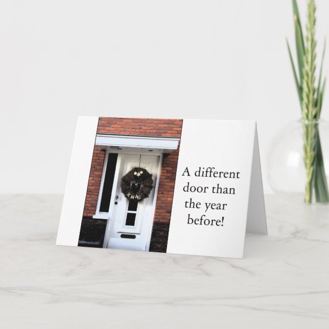 Porta diferente - coroa de Natal novo cartão de en (Frente)