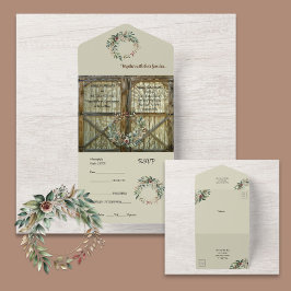 Porta do Barn e Floral Tudo em Um Convite de Casam