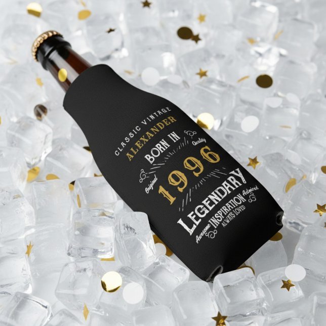 Porta-garrafa 30th Birthday 1996 Name Legend Chic Black Gold (Born 1996 Legend Bottle cooler with ice background.)
