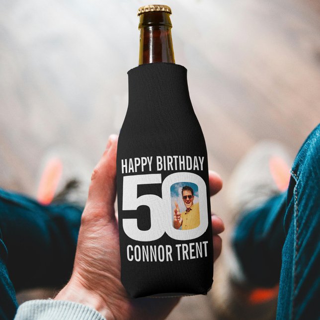 Porta-garrafa 50º aniversário, preto e branco, duas fotos (Criador carregado)