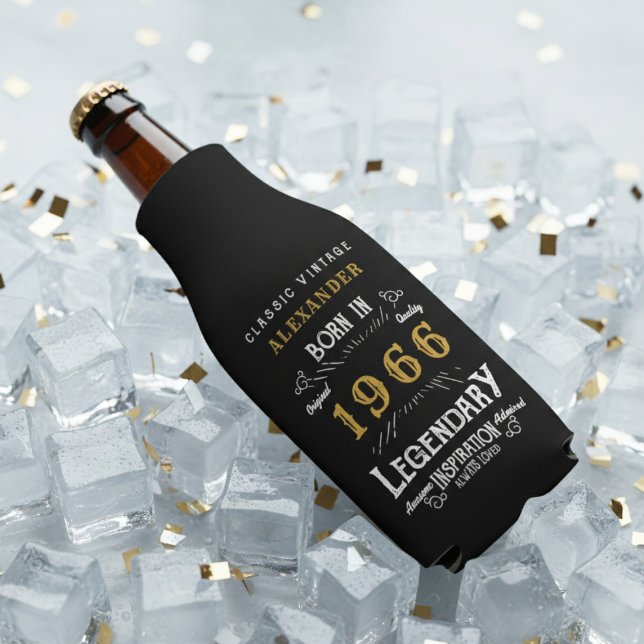 Porta-garrafa 60th Birthday 1966 Name Legend Chic Black Gold (Born 1966 bottle cooler on ice.)