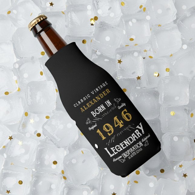 Porta-garrafa 80th Birthday 1946 Name Legend Chic Black Gold (Born 1946 bottle cooler on ice.)