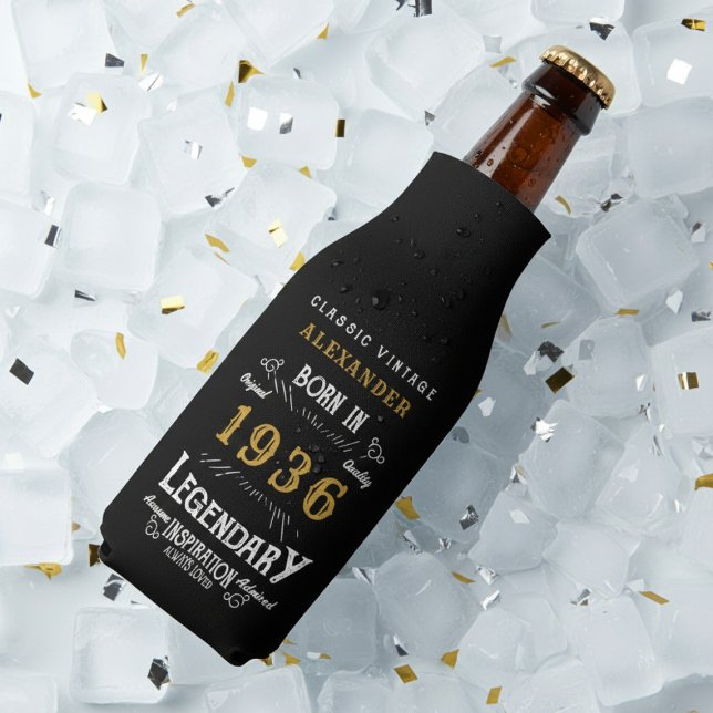 Porta-garrafa 90th Birthday 1936 Name Legend Chic Black Gold (Born 1936 bottle cooler on ice.)