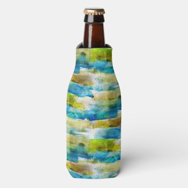Porta-garrafa Abstrato verde-aquarela, azul (Frente da Garrafa)