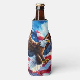 Porta-garrafa Águia Careca Majestosa com Bandeira Americana 