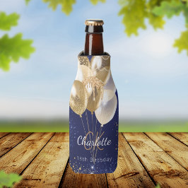 Porta-garrafa Aniversário Balões de ouro azuis marinho com nome