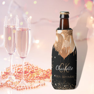 Porta-garrafa Aniversário Balões de ouro preto Nome monograma