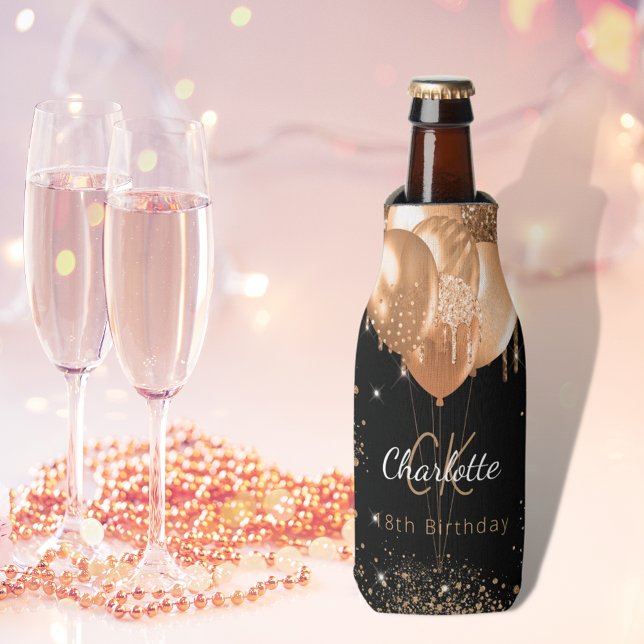 Porta-garrafa Aniversário Balões de ouro preto Nome monograma (Criador carregado)