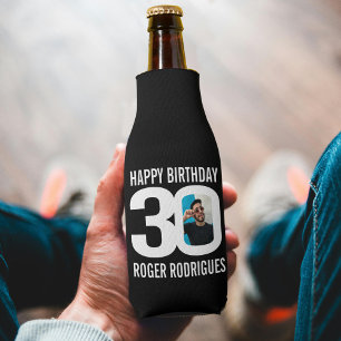 Porta-garrafa aniversário de 30 anos preto e branco duas fotos M