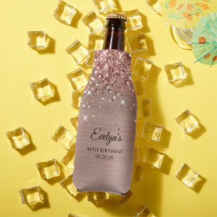 Porta-garrafa Aniversário de 40 anos em Glittery Rose Gold Foil