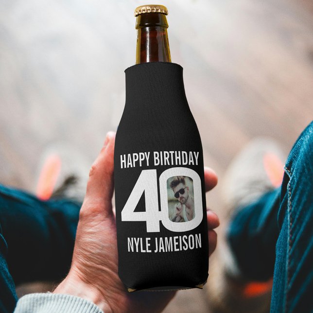 Porta-garrafa aniversário de 40 anos preto e branco duas fotos M (Criador carregado)