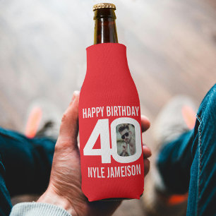 Porta-garrafa aniversário de 40 anos vermelho e branco Duas foto