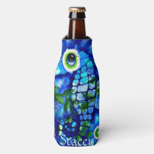 Porta-garrafa Arte Azul de Cavalo-Marinho de Olhos Grandes e Cap