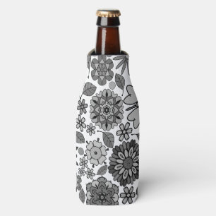 Porta-garrafa Arte Floral Retro Preto Cinza Branco Padrão Sem Co