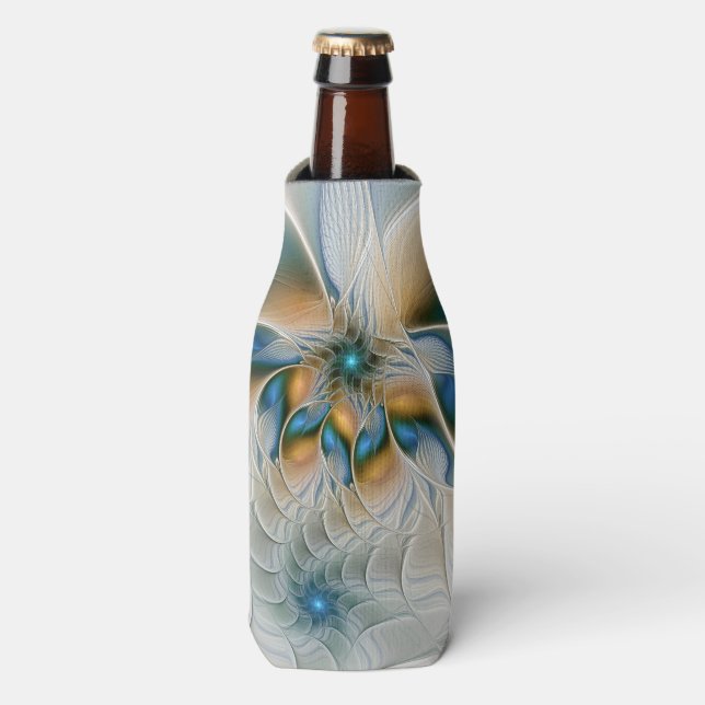 Porta-garrafa Arte Fractal, Abstrato Fantasia, Com Azul (Frente da Garrafa)