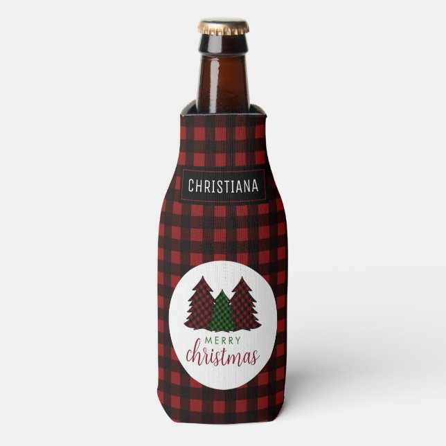 Porta-garrafa Árvore de Natal Feliz da Xadrez de Natal (Frente da Garrafa)