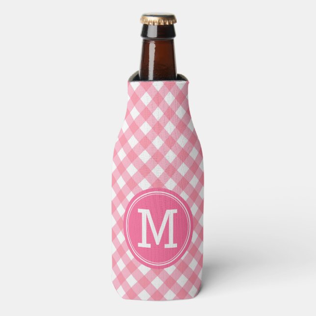 Porta-garrafa Baby Pink Gingham Personalize Monograma (Frente da Garrafa)