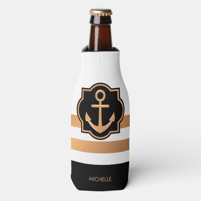 Porta-garrafa Bandas brancas e Ouros pretas (Frente da Garrafa)