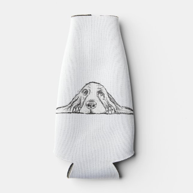 Porta-garrafa basset hound preto branco simples olhos de cachorr (Frente)