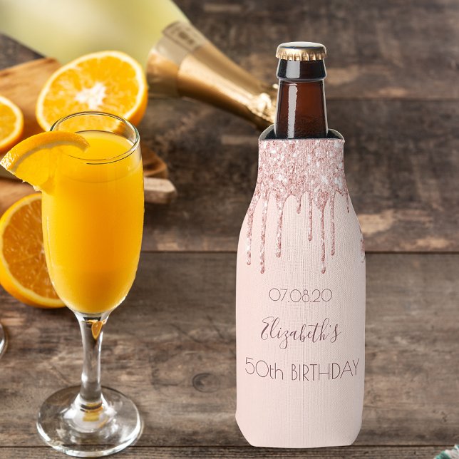 Porta-garrafa Birthday party rose gold glitter drip glam girly (Criador carregado)