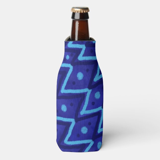 Porta-garrafa Blue Zig Zags Dots Funky Pattern  (Frente da Garrafa)