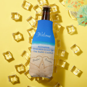 Porta-garrafa Boas-vindas ao casamento de praia em areia