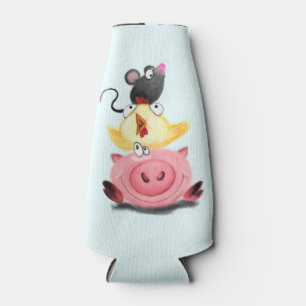 Porta-garrafa Bons amigos, Pintinho e mouse - Engraçado