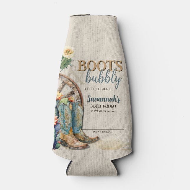 Porta-garrafa Boots and Bubble Country Cowgirl Western Birday (Frente)