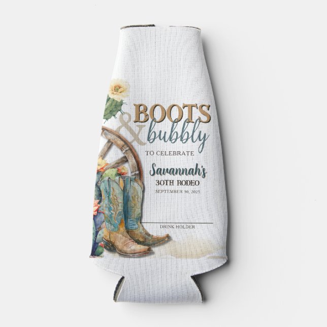 Porta-garrafa Boots and Bubble Rodeo Cowgirl Western Birday (Frente)