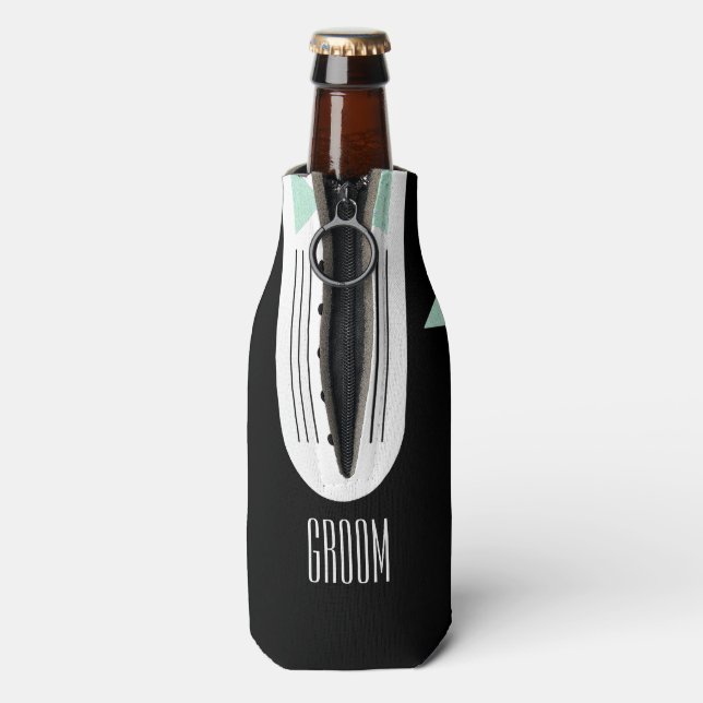Porta-garrafa BRIDE Teal Blue & Black Tuxedo Bridal Party Groad (traseira da garrafa)