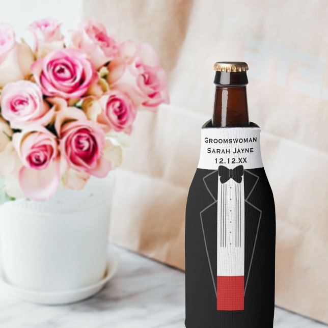 Porta-garrafa Cala de Garrafa de Smoking para Damas de Honra (Just add your Groomswoman's name and wyour wedding date to this tuxedo bottle cooler)