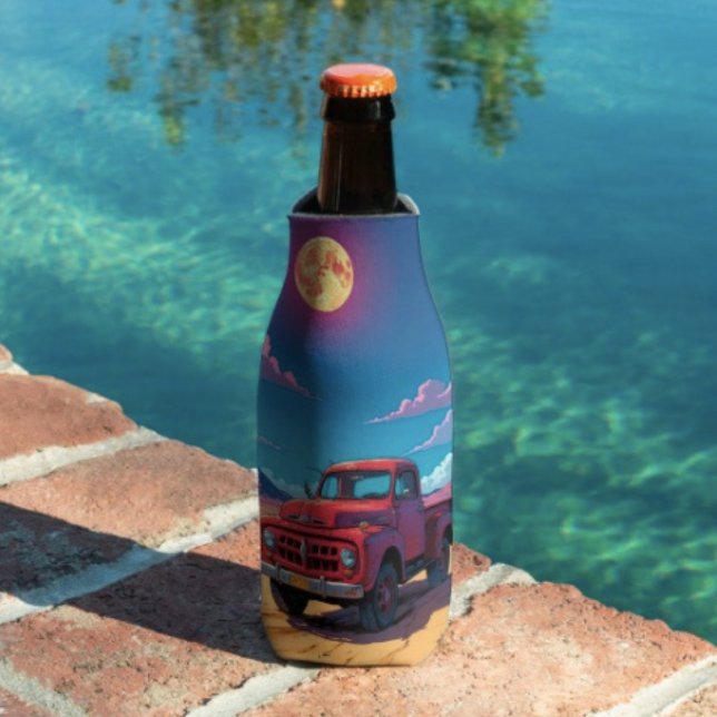 Porta-garrafa Caminhonete Americana Clássica  (Retro Red Pickup Truck bottle cooler insulated bottle cooler high-density material. Made in the USA.)