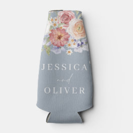 Porta-garrafa Casamento de Dusty Blue Botanical Floral Watercolo