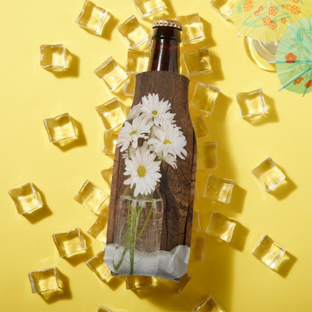 Porta-garrafa Casamento de Mason Jar e White Daisies Country (Verão in situ)