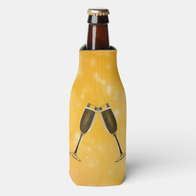 Porta-garrafa Celebração de Óculos de Champanhe em Dourado Espum (Frente da Garrafa)