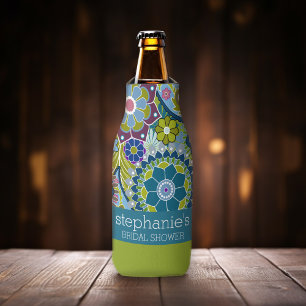 Porta-garrafa Chuva de Noiva Floral em Verde e Azul com Flores R