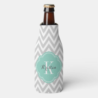 Porta-garrafa Cinza e Aqua Chevron Monograma