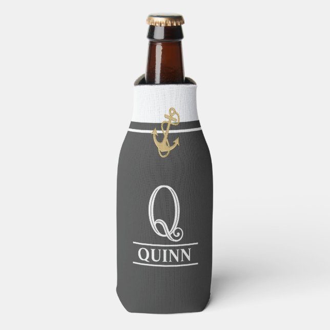 Porta-garrafa Cinzas Escuras Náuticas Monograma Frigorífico (Frente da Garrafa)