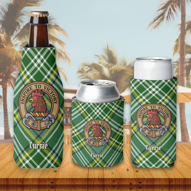 Porta-garrafa Clan Currie Rooster Crest sobre Tartan (Criador carregado)