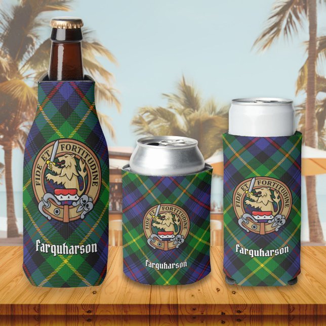 Porta-garrafa Clan Farquharson Crest sobre Tartan Bottle Cooler (Criador carregado)